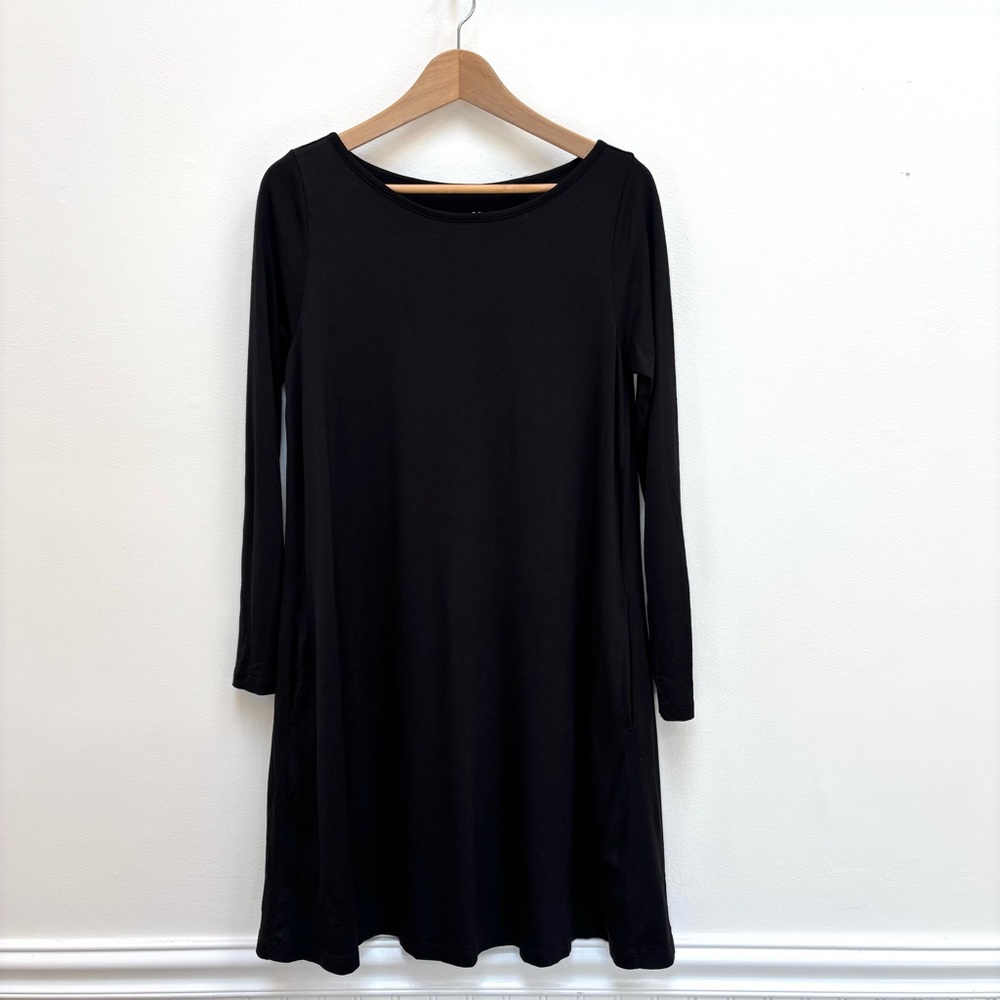Wool& Merino Wool Rowena Swing Dress Long Sleeves Lagenlook Minimalist Black S - Picture 4 of 11